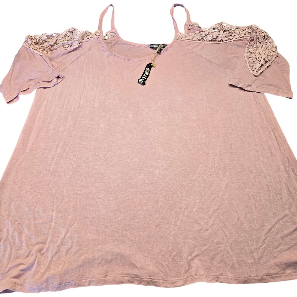 Moral Fiber Pink Lilac Shirt NEW Lace Cold Shoulder Short Sleeves Womens Plus 2X
